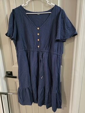 Shein Womans 3xl Tag Fits 2xl Nwot Navy Blue Flutter Sleeve Dress